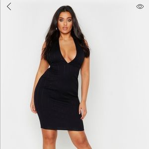 Boohoo Plus size black halter neck bandage dress